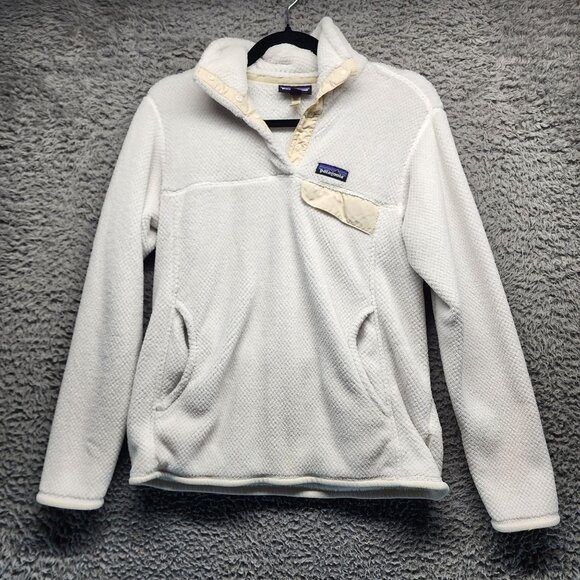 Patagonia Sweater Womens Medium Cream Fleece Pullover Polartec Polyester - Picture 1 of 11